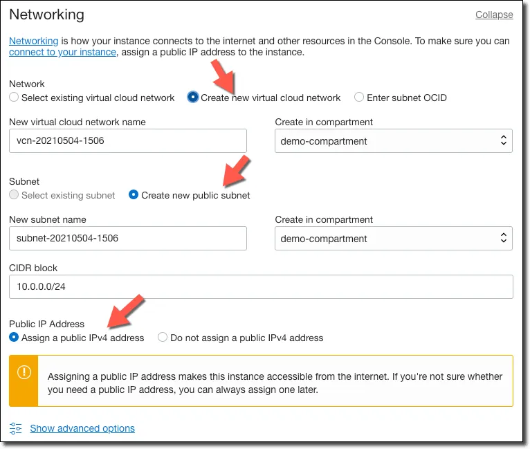 Virtual Cloud Network settings