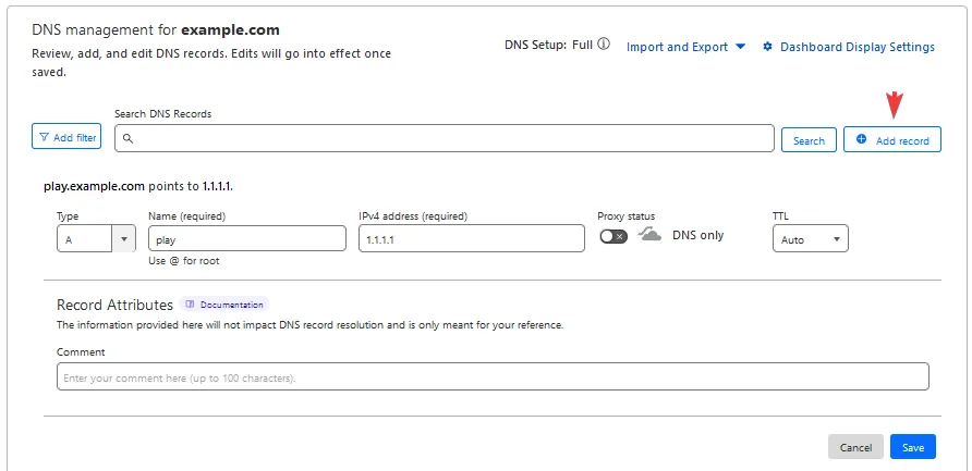 Host Record Example