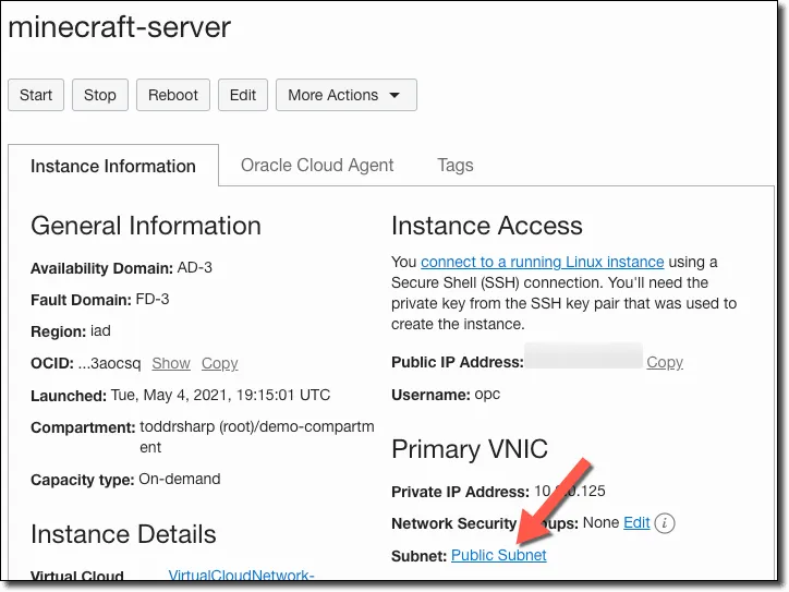 Primary VNIC public subnet link